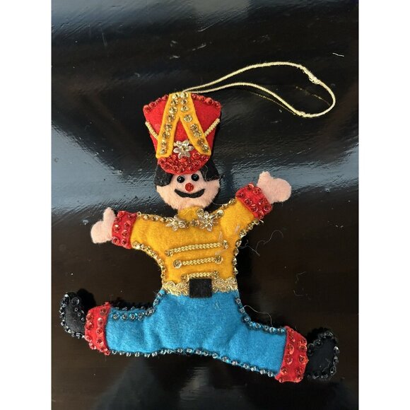 6 Vintage Push Pin Sequined Christmas Snowman Felt Soldier Mouse Duck Ornaments - Picture 2 of 10